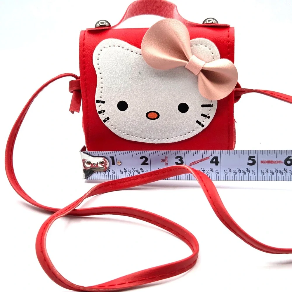 Hello Kitty Mini Crossbody Purse for Little Girls Red &‎ White w/ Dusty Rose Bow